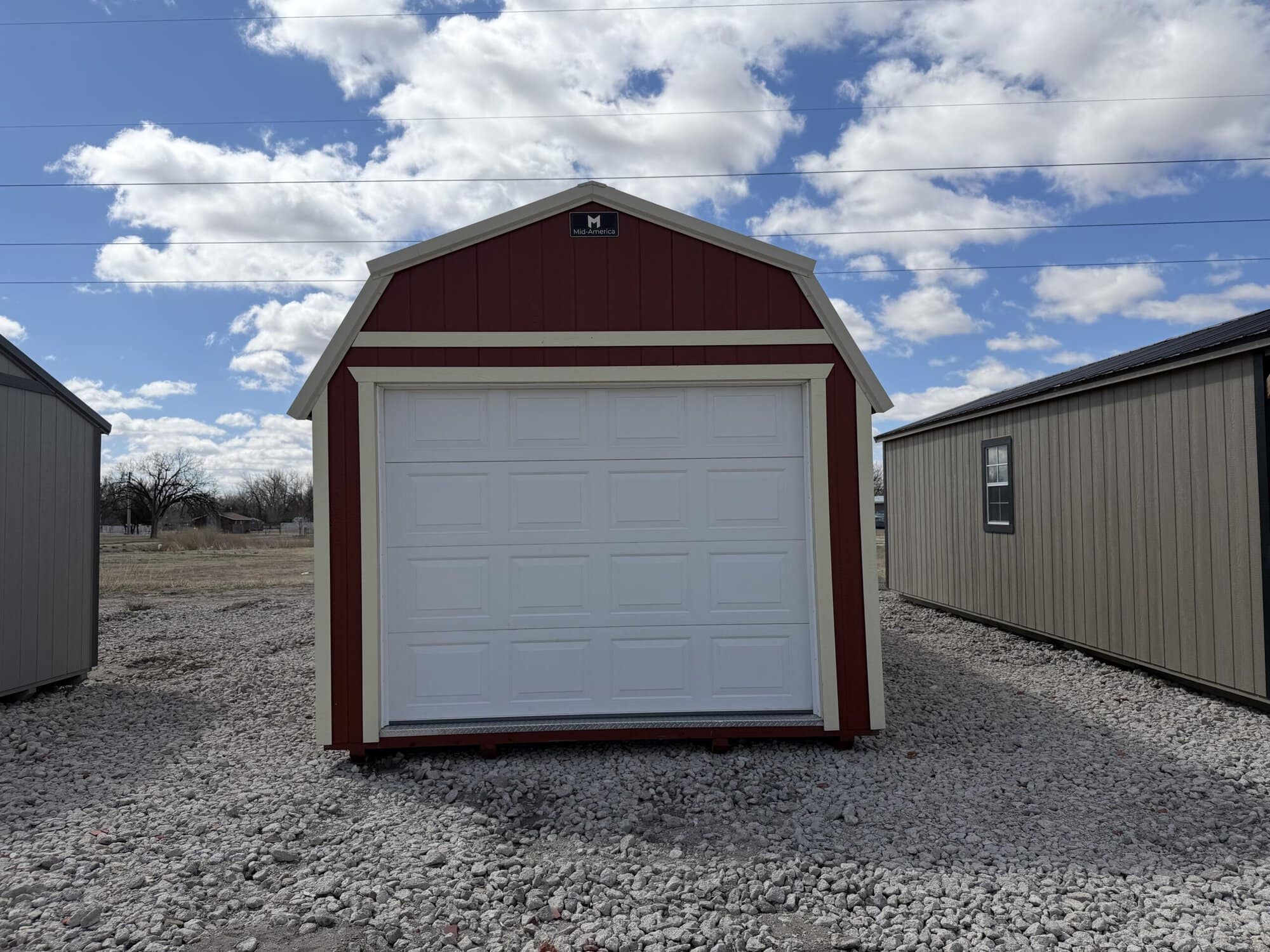 Front 12x24 red lofted garage